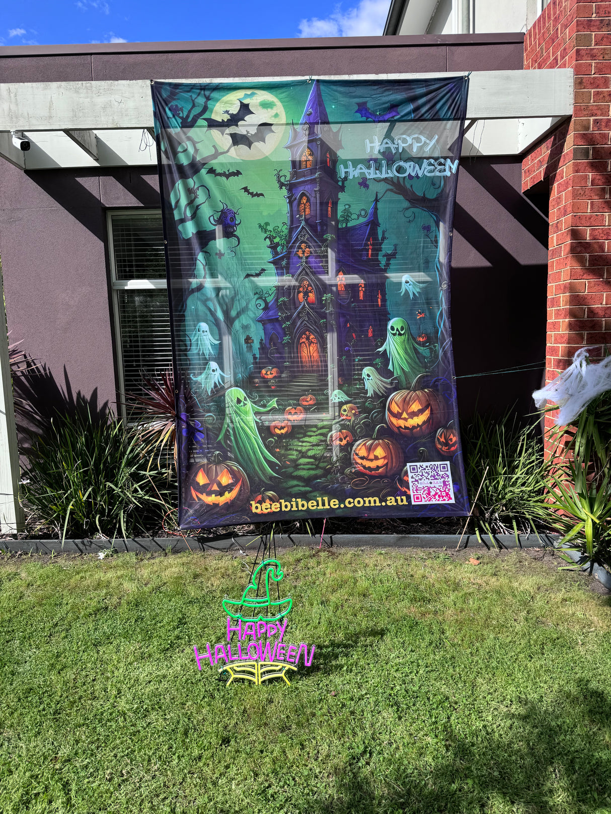 OUTDOOR BANNER KNITTED POLYESTER WEATHERPROOF CUSTOM MARKET STALL BUSINESS SIGN