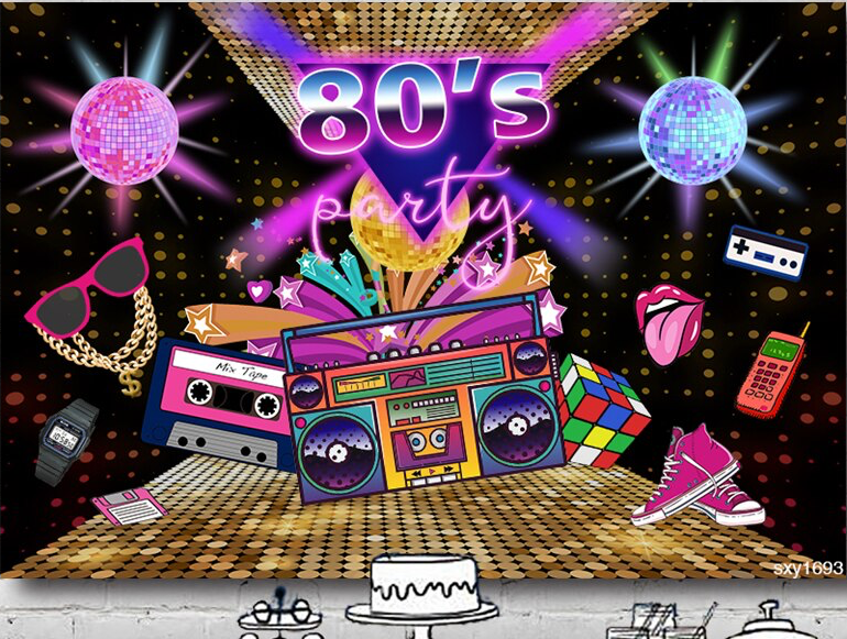 DISCO RETRO 80S PERSONALISED BIRTHDAY PARTY BANNER BACKDROP DECORATION