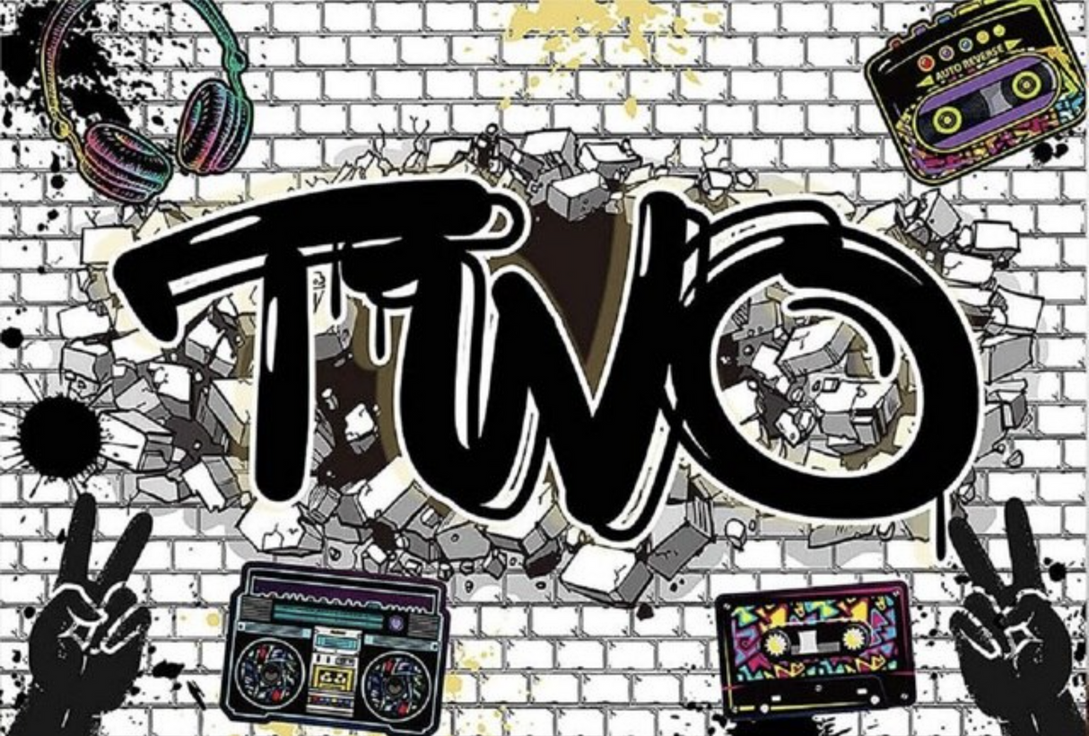 GRAFFITI TURNING AGE TWO BREAK OUT HEADPHONES BIRTHDAY PARTY BANNER BACKDROP