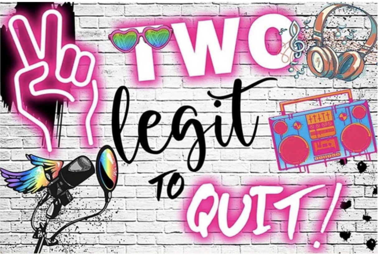 2 LEGIT TO QUIT TURNING AGE TWO GRAFFITI RADIO PERSONALISED BIRTHDAY PARTY SUPPLIES BANNER BACKDROP DECORATION