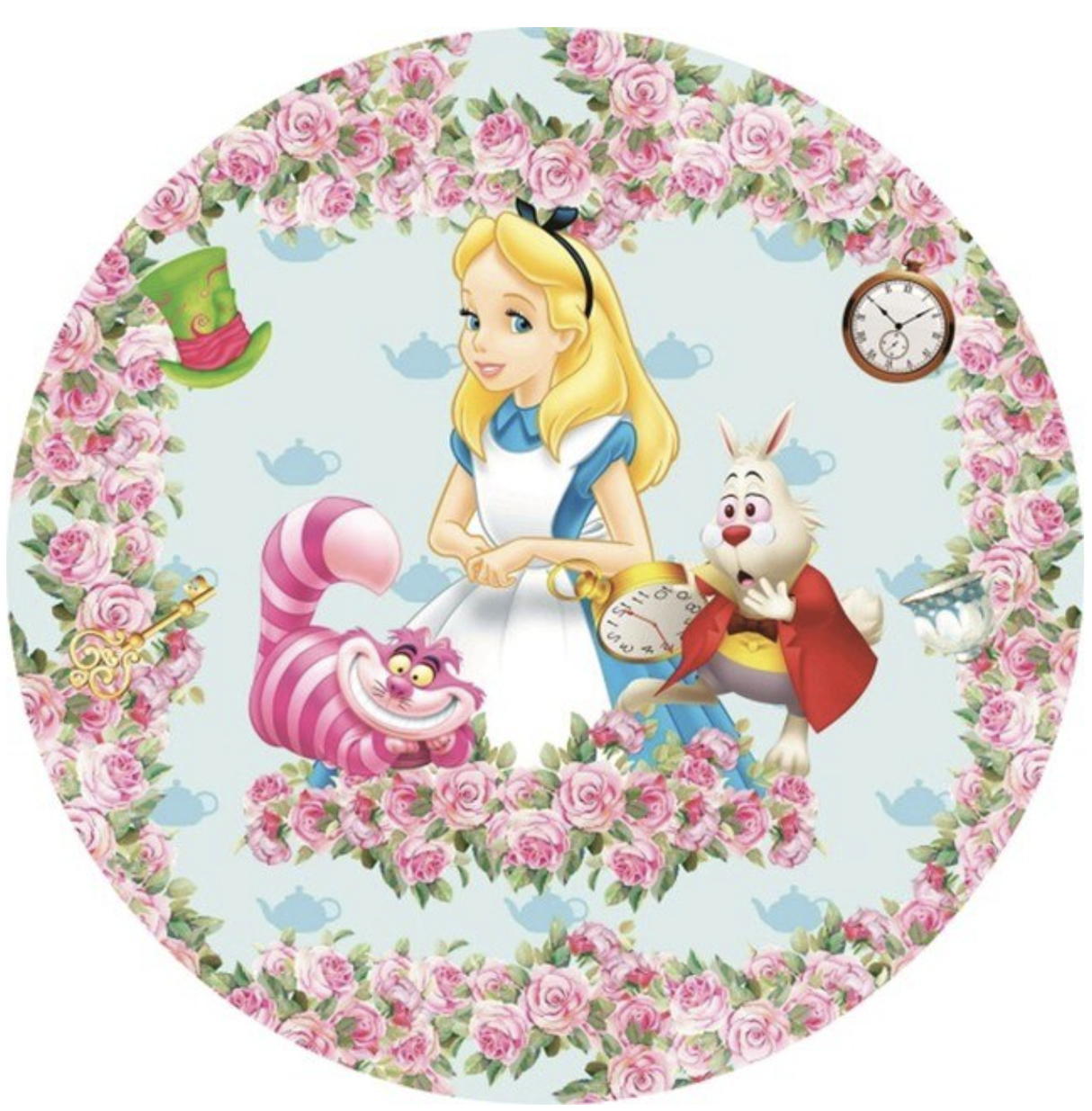 ALICE IN WONDERLAND MAD HATTER RABBIT CHESHIRE CAT PARTY ROUND BIRTHDAY BANNER