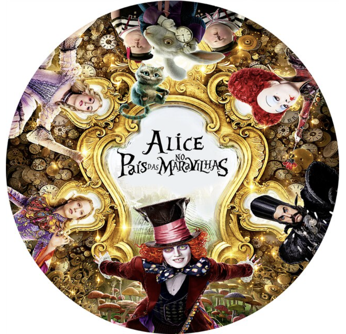 ALICE IN WONDERLAND RED QUEEN HATTER LOOKING GLASS PARTY ROUND BIRTHDAY BANNER