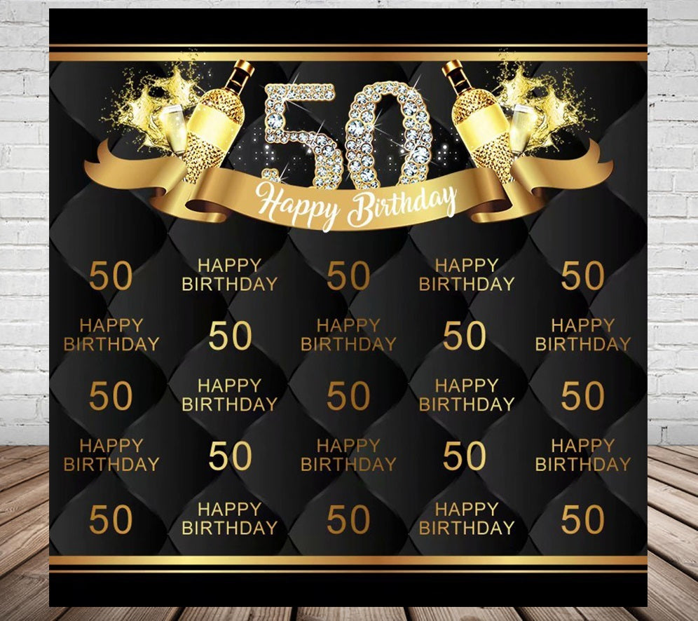 MILESTONE BLACK GOLD ANY AGE CHEERS CHAMPAGNE BIRTHDAY PARTY BANNER BACKDROP