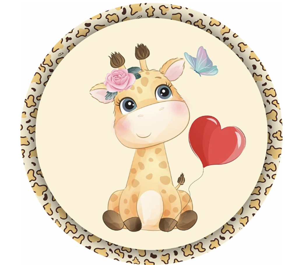 ANIMALS GIRAFFE ROSE HEART BALLOONS BUTTERFLY PARTY ROUND BIRTHDAY BANNER BACKDROP