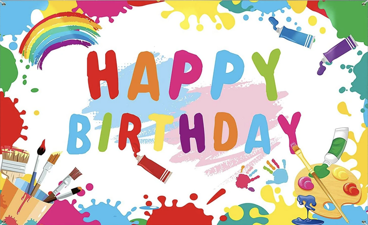 ABSTRACT ART PAINTING RAINBOW PAINTBRUSH PERSONALISED BIRTHDAY PARTY SUPPLIES BANNER BACKDROP DECORATION