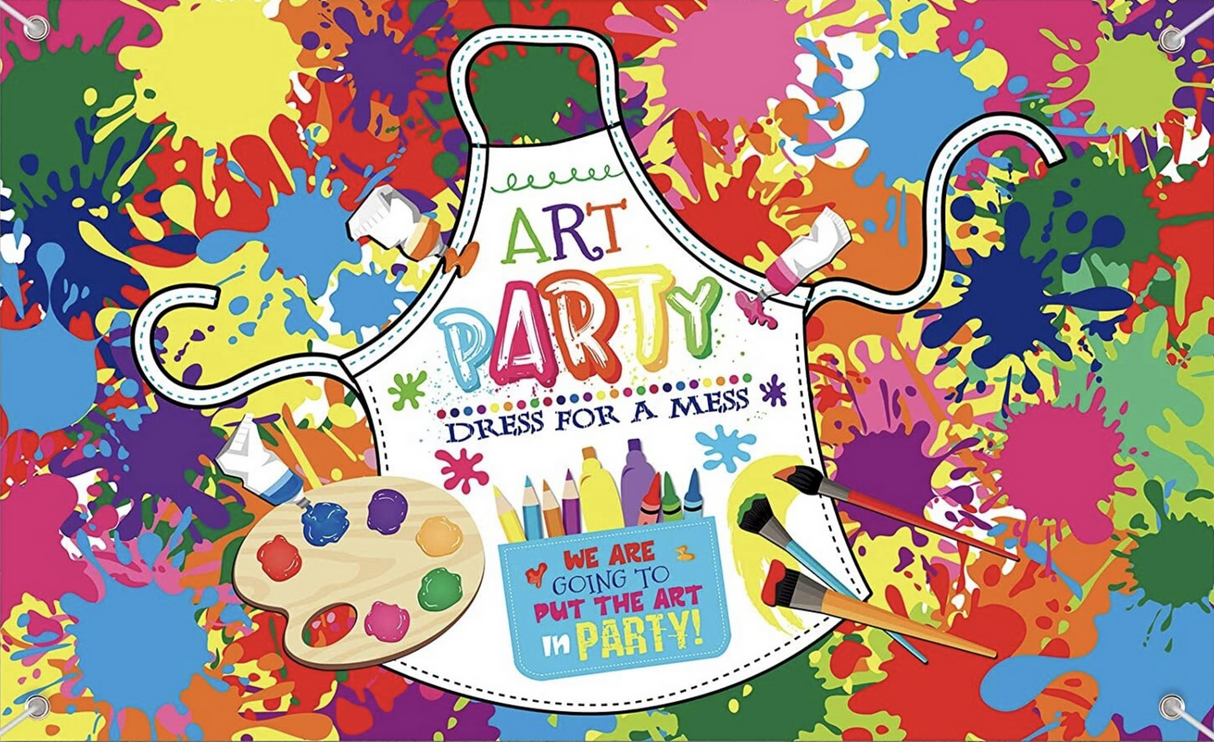 ART PAINTING APRON BLUE PURPLE RED BIRTHDAY PARTY BANNER BACKDROP DECORATION
