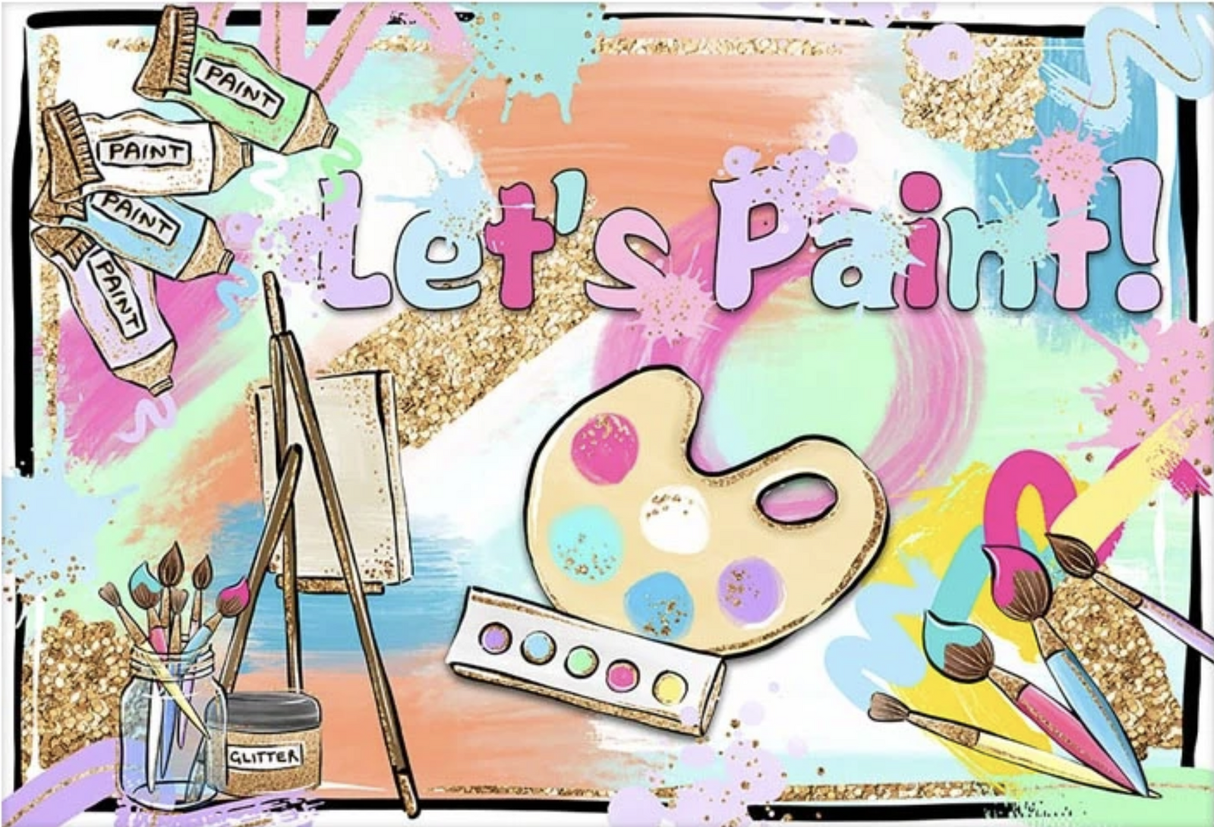ART LET'S PAINT CANVAS BRUSHES COLOURS BIRTHDAY PARTY BANNER BACKDROP DECORATION
