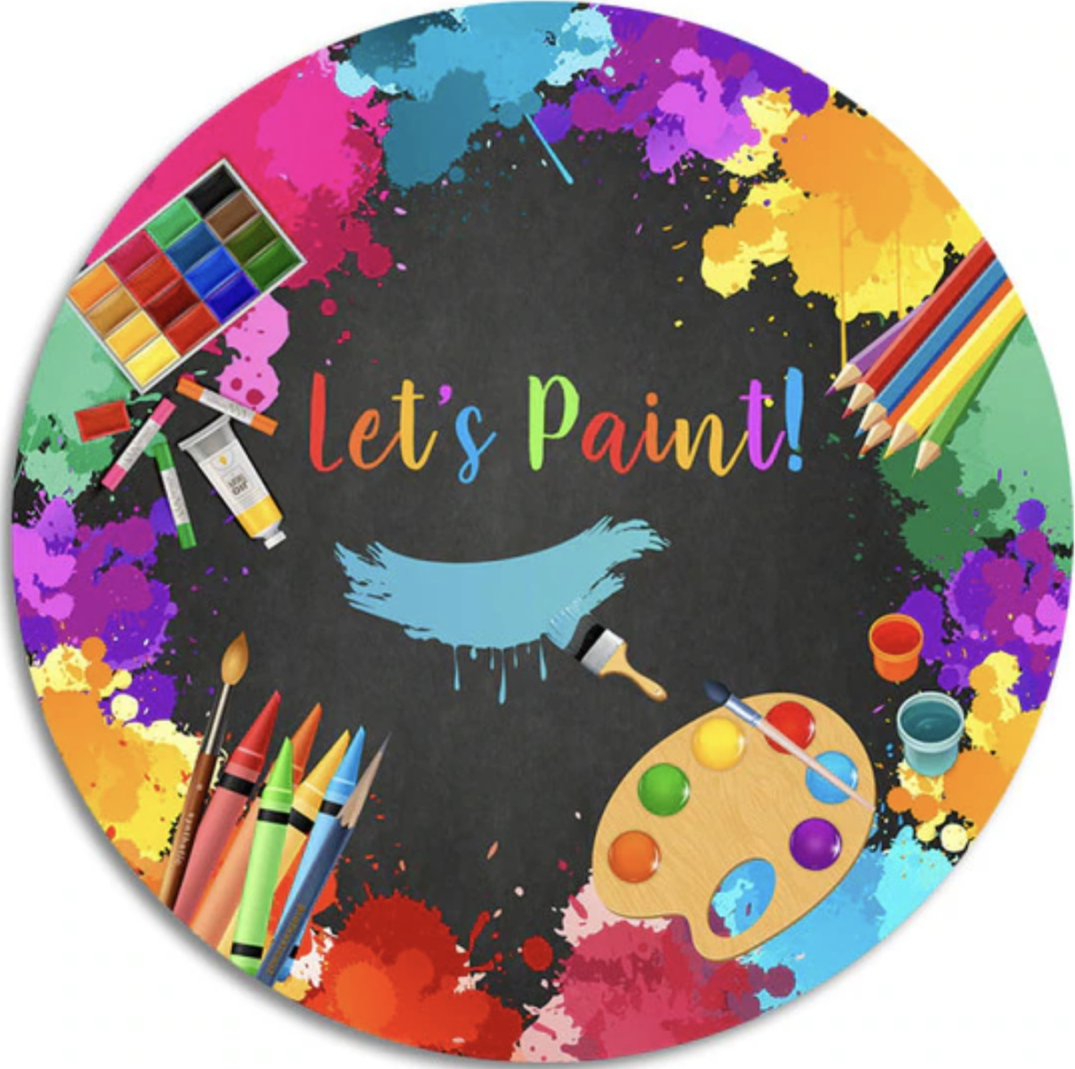 ART PAINT CRAYONS PENCILS PASTELS DRAWING PARTY ROUND BIRTHDAY BANNER BACKDROP