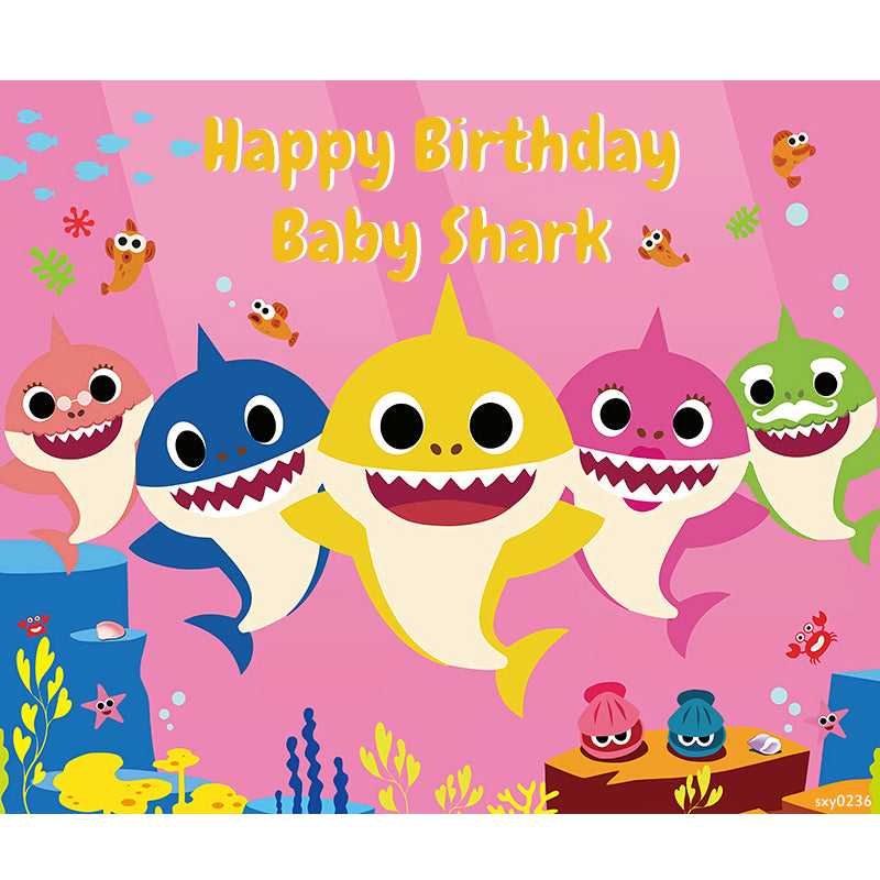 BABY SHARK PINK PERSONALISED BIRTHDAY PARTY BANNER BACKDROP DECORATION