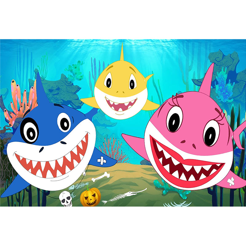 BABY SHARK MAMA PAPA PERSONALISED BIRTHDAY PARTY BANNER BACKDROP DECORATION
