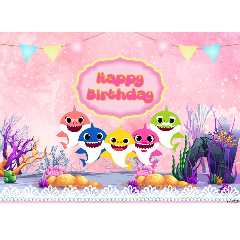BABY SHARK PINK SEA PERSONALISED BIRTHDAY PARTY BANNER BACKDROP DECORATION