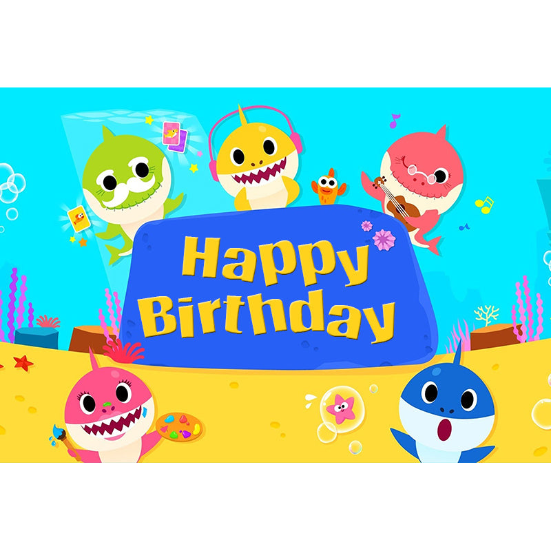 BABY SHARK BEACH PERSONALISED BIRTHDAY PARTY BANNER BACKDROP DECORATION