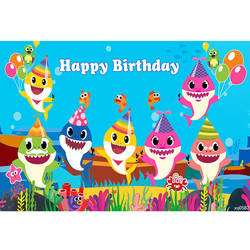 BABY SHARK CRAB TURTLE PERSONALISED BIRTHDAY PARTY BANNER BACKDROP DECORATION