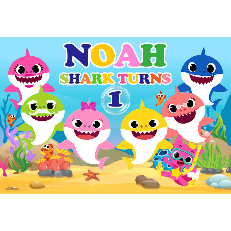 BABY SHARK UNDER SEA PERSONALISED BIRTHDAY PARTY BANNER BACKDROP DECORATION