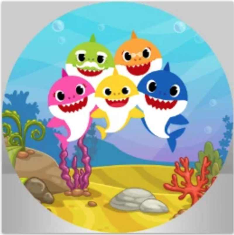 BABY SHARK OCEAN SEA LIFE UNDERWATER CORAL PARTY ROUND BIRTHDAY BANNER BACKDROP