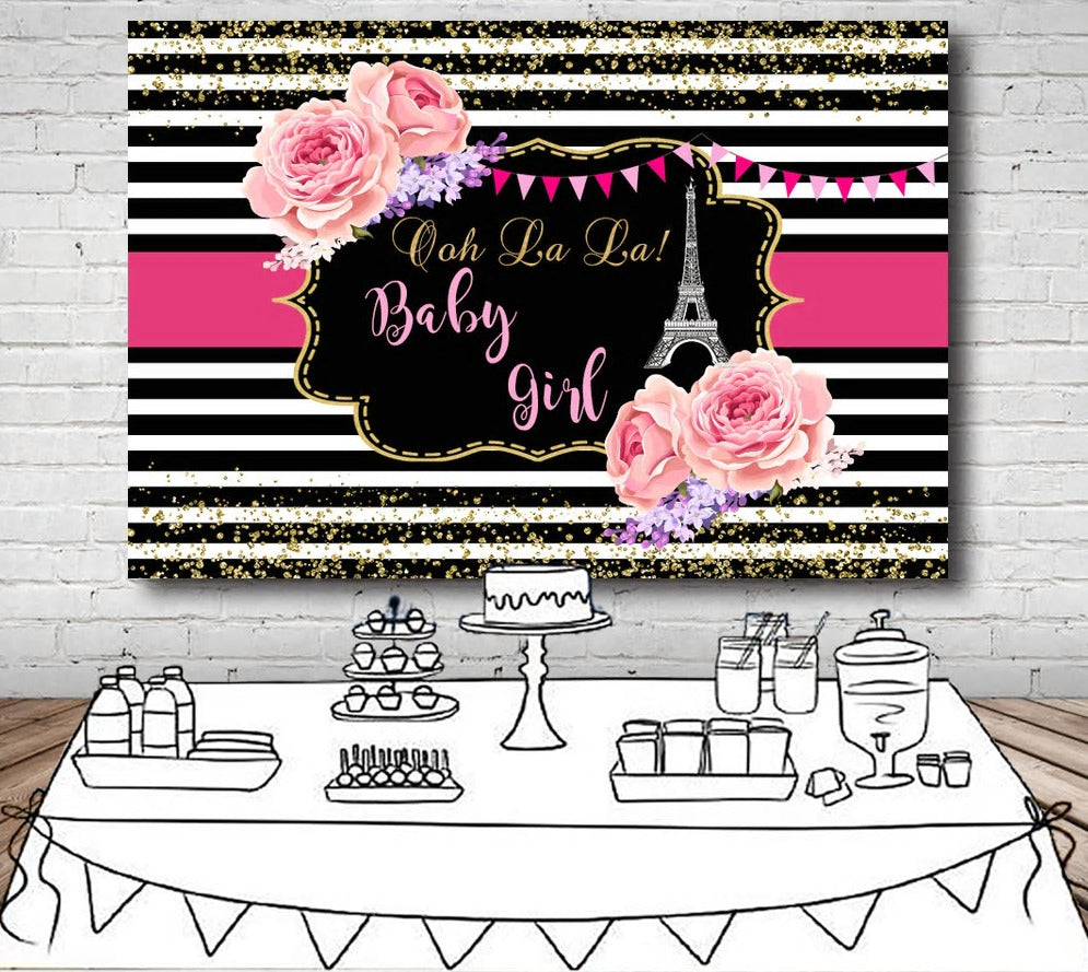 BABY SHOWER GIRL PERSONALISED BIRTHDAY PARTY BANNER BACKDROP DECORATION