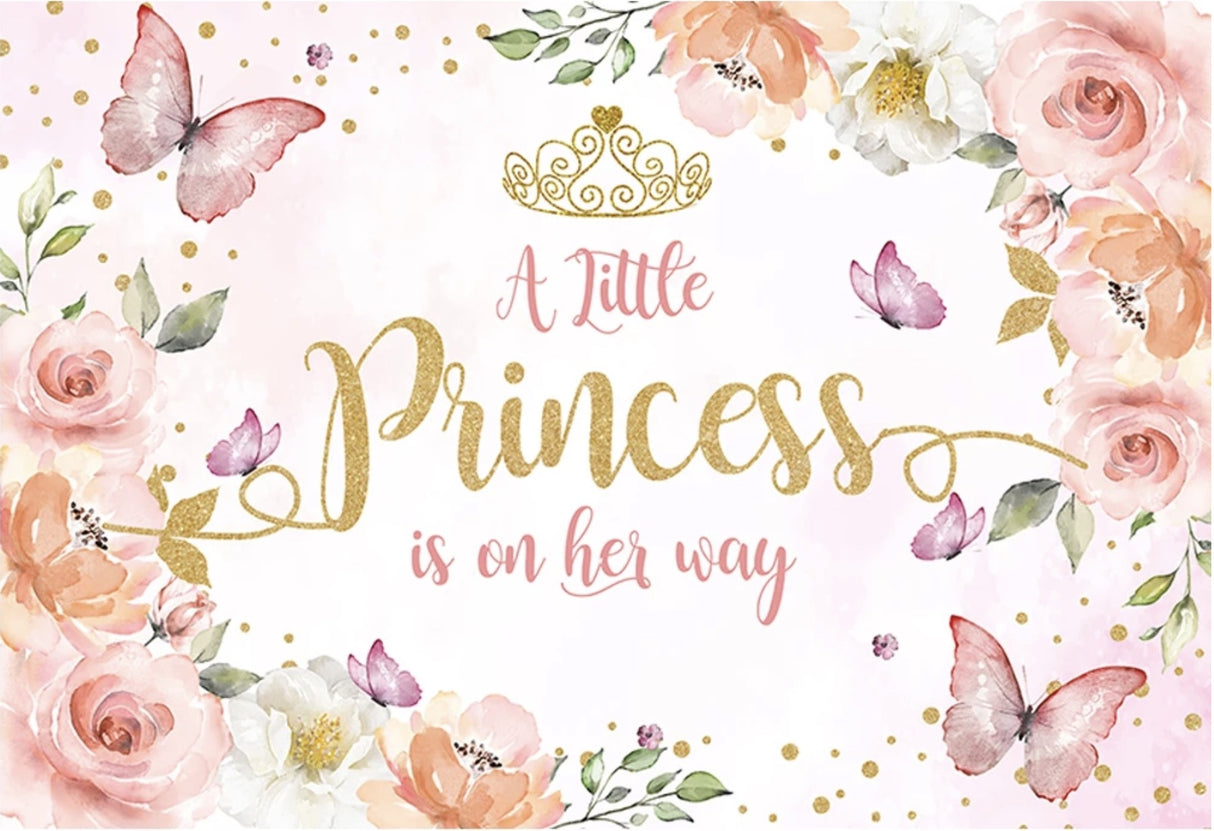 BUTTERFLY PRINCESS BABY SHOWER PERSONALISED PARTY BANNER BACKDROP DECORATION