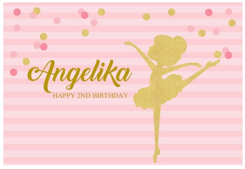 BALLERINA BALLET DANCE PINK POLKA DOTS BIRTHDAY PARTY BANNER BACKDROP DECORATION