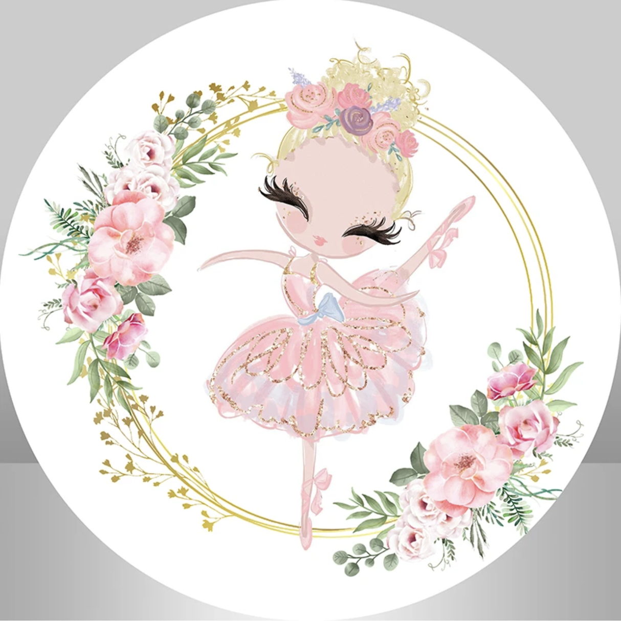 BALLERINA BALLET DANCING FLOWERS PARTY ROUND BIRTHDAY PERSONALISED BANNER BACKDROP