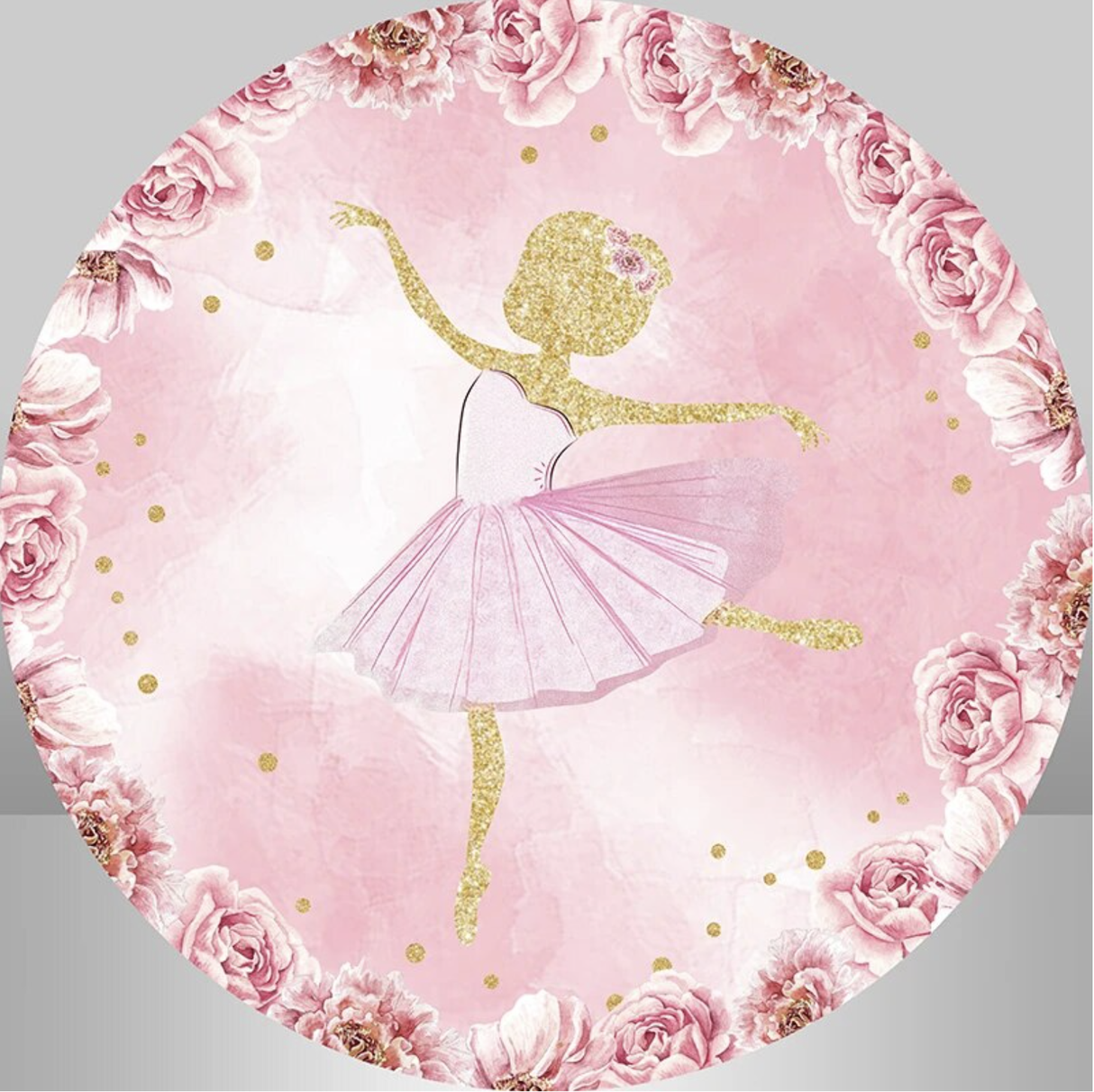 BALLERINA BALLET DANCER GLITTER ROSES PARTY ROUND BIRTHDAY BANNER BACKDROP