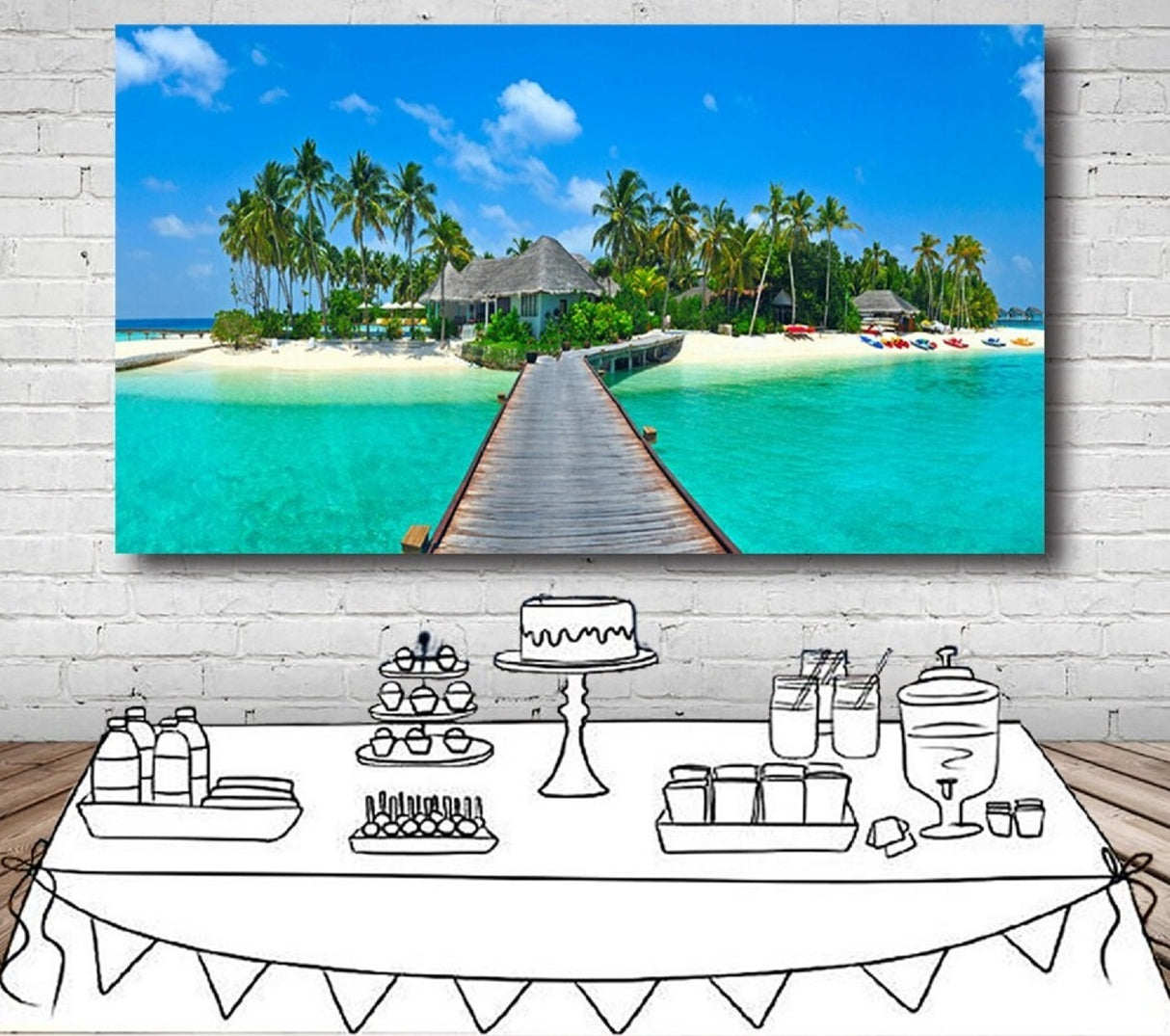 BEACH TROPICAL ISLAND PERSONALISED BIRTHDAY PARTY BANNER BACKDROP DECORATION