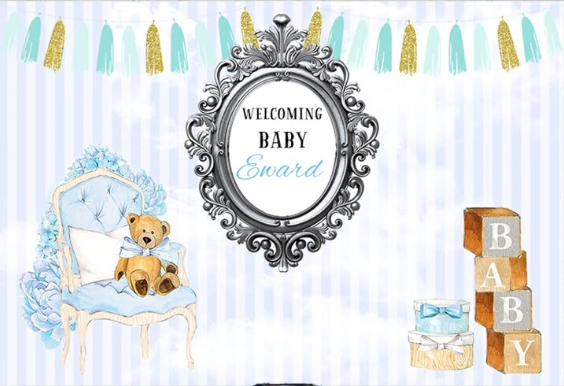 TEDDY BEAR PERSONALISED BABY SHOWER PARTY BANNER BACKDROP DECORATION