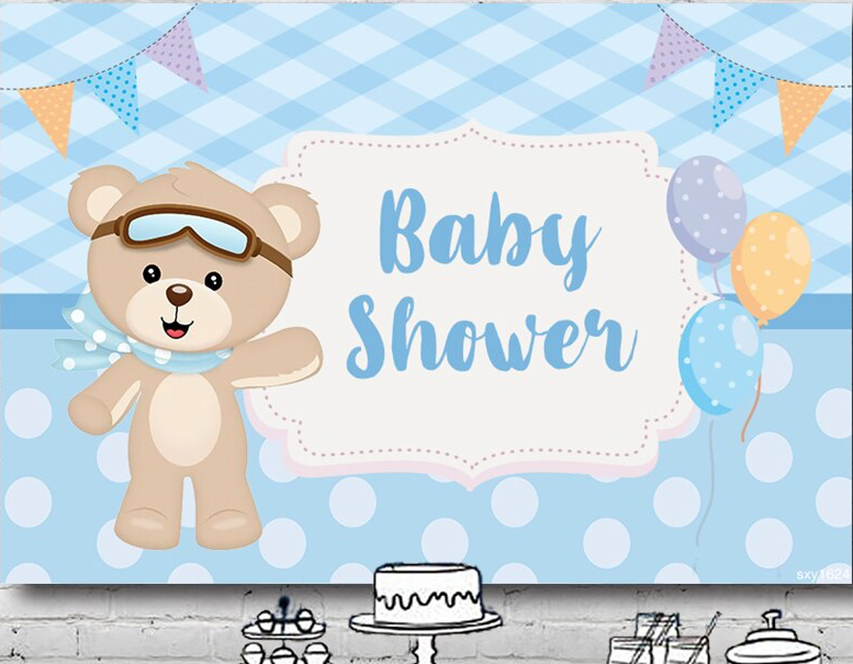 TEDDY BEAR CUTE POLKA DOT PERSONALISED BABY SHOWER PARTY BANNER BACKDROP