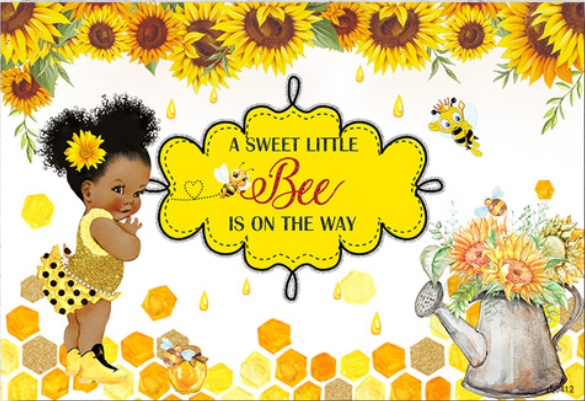 BEE HONEY SUNFLOWERS PERSONALISED BABY SHOWER PARTY BANNER BACKDROP DECORATION