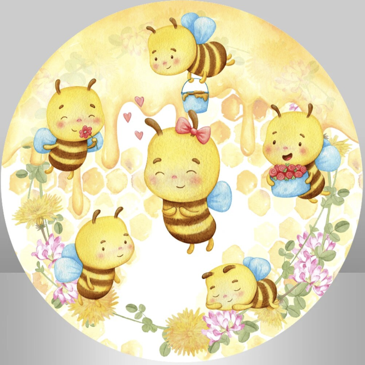 BEES HONEY HONEYCOMB FLOWERS HEARTS PARTY ROUND BIRTHDAY PERSONALISED BANNER