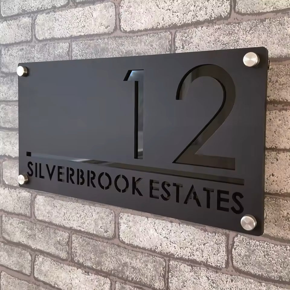 Custom Black on Black Acrylic House Sign | Address & Door Plaque