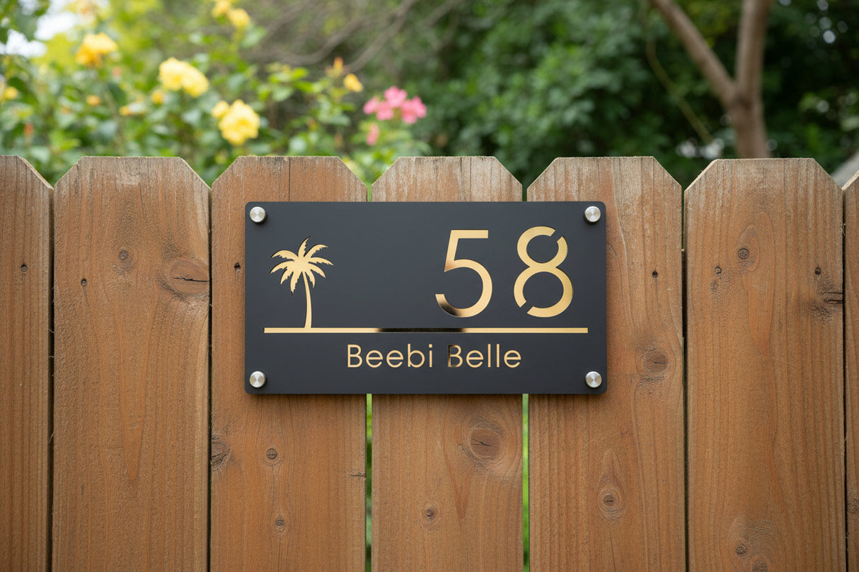 Custom Palm Tree Acrylic House Sign | Personalised Number & Address Plaque
