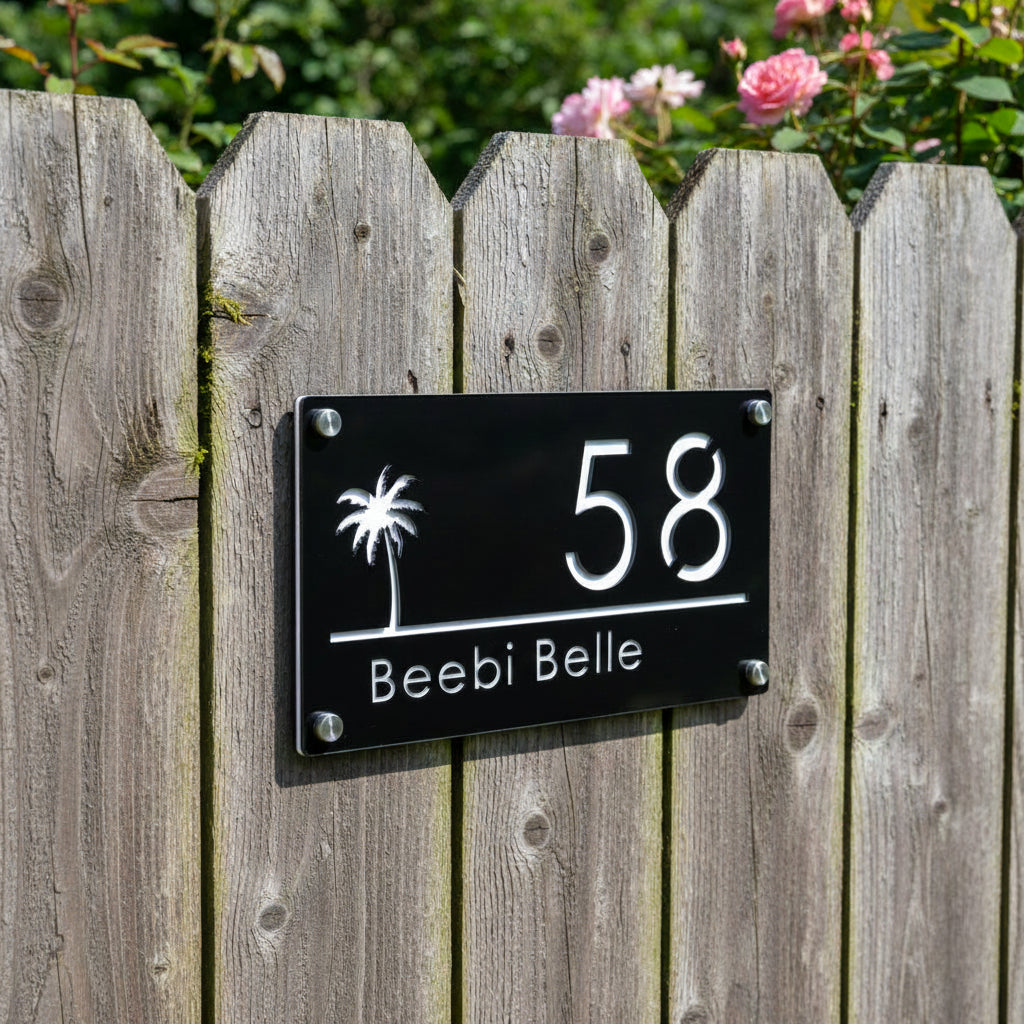 Custom Palm Tree Acrylic House Sign | Personalised Number & Address Plaque