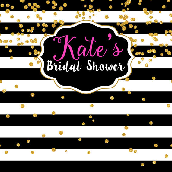 WEDDING BRIDAL SHOWER HENS GOLD BLACK WHITE PERSONALISED PARTY BANNER DECORATION
