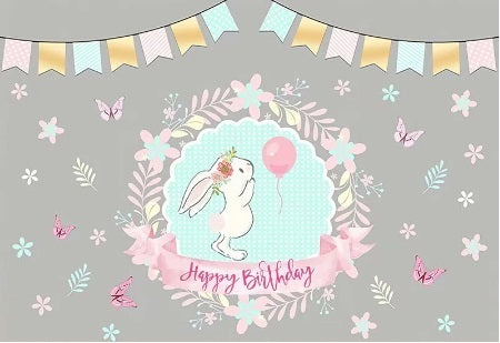 BUNNY RABBIT BUTTERFLIES PERSONALISED BIRTHDAY PARTY BANNER BACKDROP DECORATION