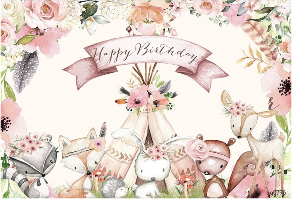 BUNNY RABBIT FRIENDS BOHEMIAN PERSONALISED BIRTHDAY PARTY BANNER BACKDROP