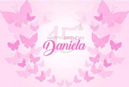 PINK BUTTERFLY BLUSH PERSONALISED BIRTHDAY PARTY BANNER BACKDROP DECORATION
