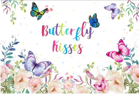 BUTTERFLY KISSES FLOWERS PERSONALISED BIRTHDAY PARTY BANNER BACKDROP DECORATION