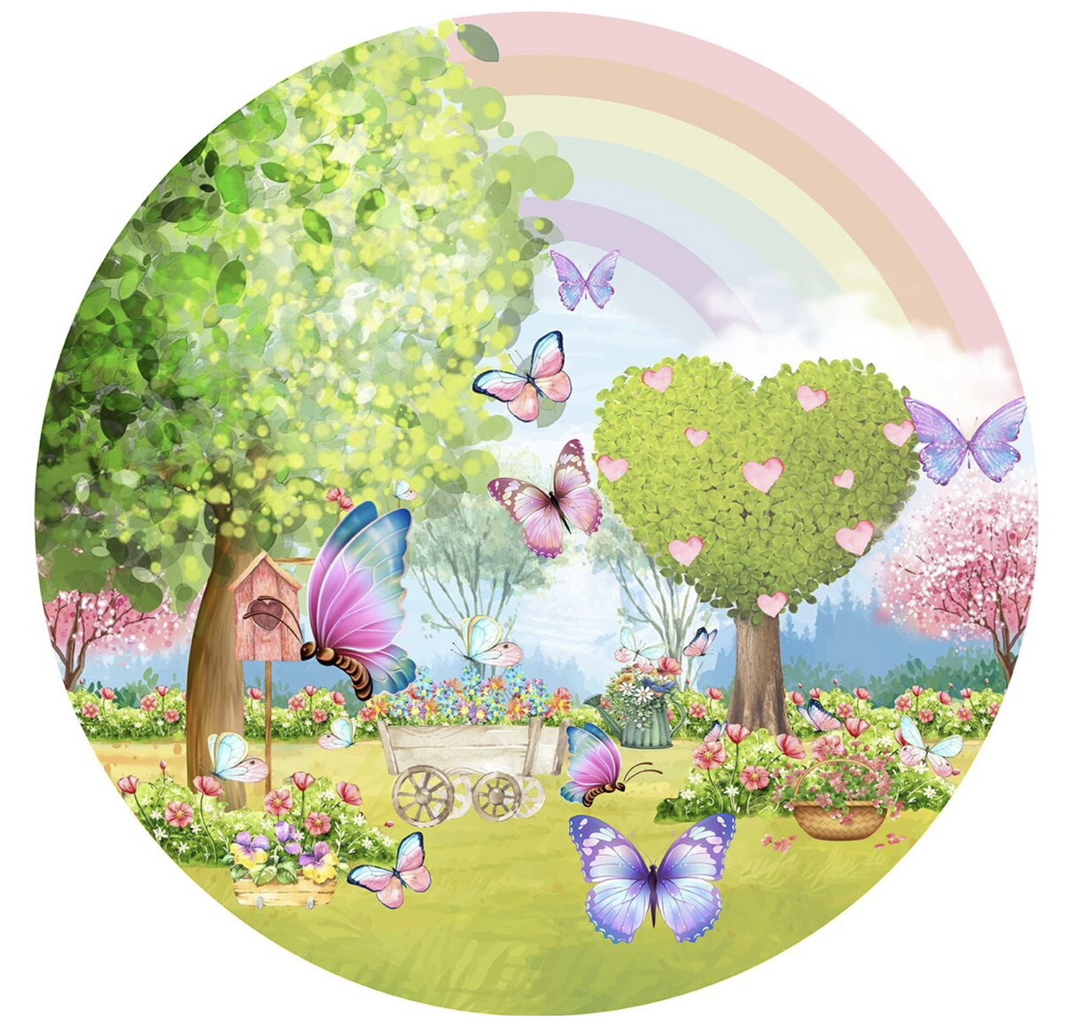 BUTTERFLY FOREST PARTY ROUND BIRTHDAY PERSONALISED BANNER BACKDROP