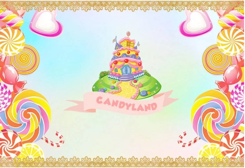 CANDY CANDYLAND LOLLIES PERSONALISED BIRTHDAY PARTY BANNER BACKDROP DECORATION