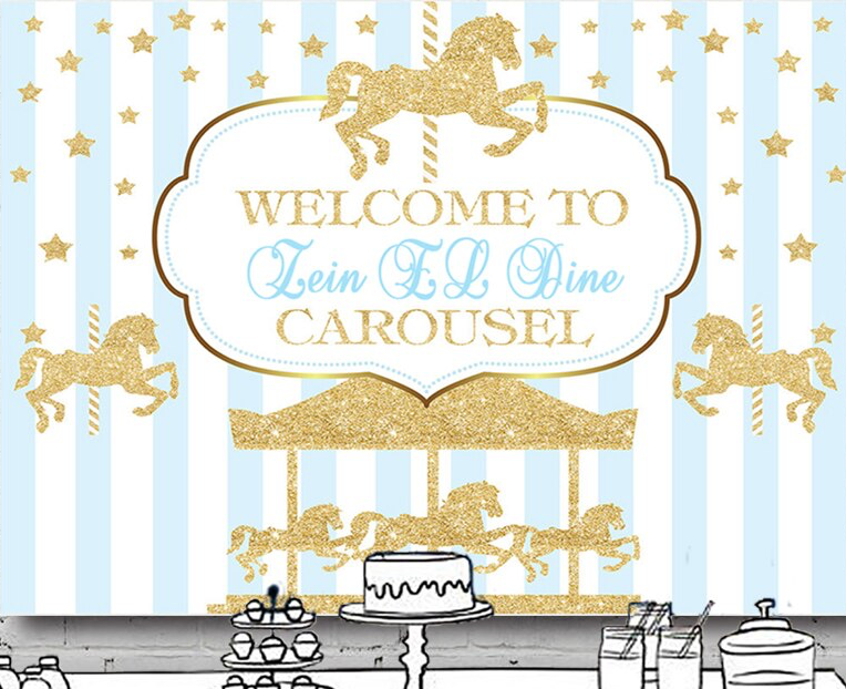 CAROUSEL MERRY GO ROUND HORSE BIRTHDAY PARTY BANNER BACKDROP BACKGROUND