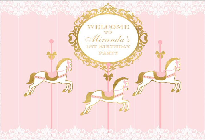 CAROUSEL HORSE MERRY GO ROUND BIRTHDAY PARTY BANNER BACKDROP BACKGROUND