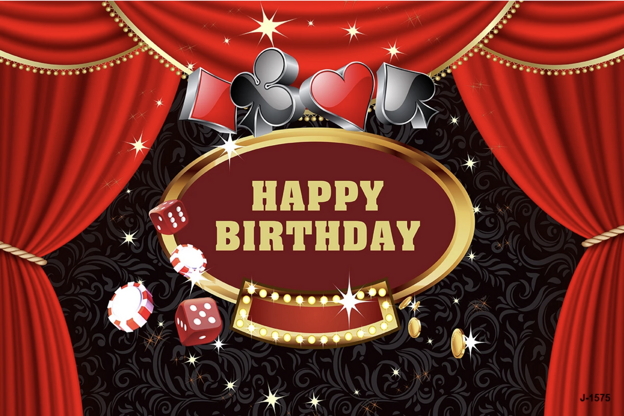 CASINO HEARTS DIAMONDS SPADES CLUBS POKER BIRTHDAY PARTY BANNER BACKDROP