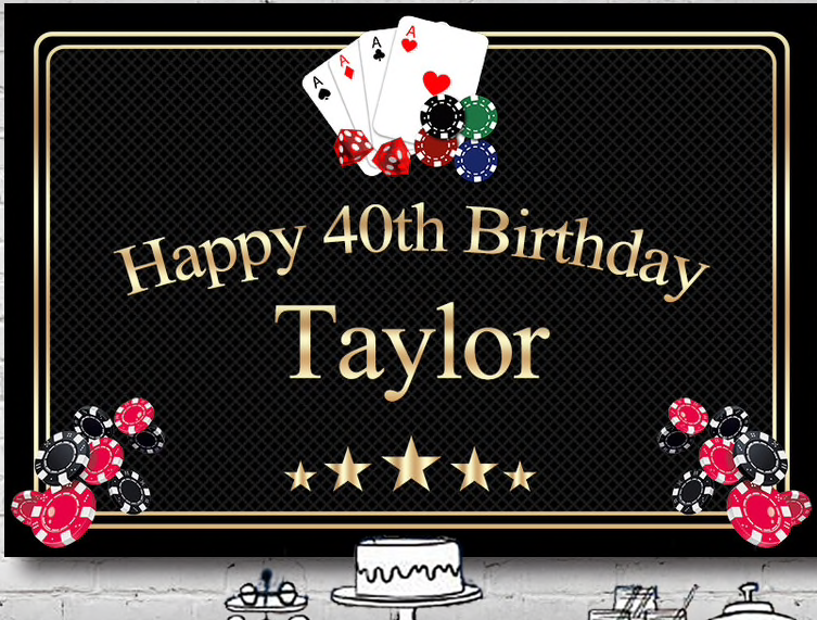 CASINO POKER BLACK PERSONALISED BIRTHDAY PARTY BANNER BACKDROP DECORATION