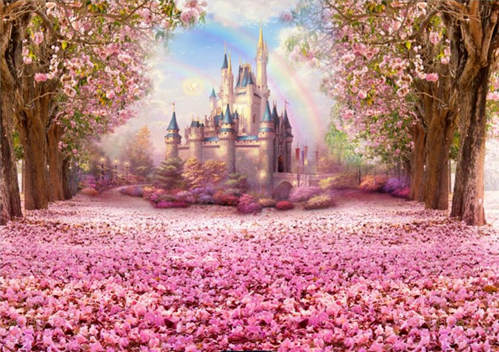 PRINCESS CASTLE PINK FLOWERS PERSONALISED BIRTHDAY PARTY BANNER BACKDROP