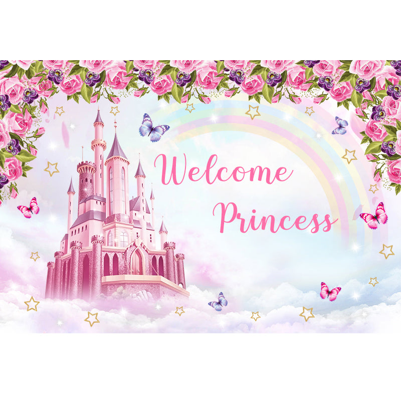 PRINCESS PINK CASTLE PERSONALISED BIRTHDAY PARTY BANNER BACKDROP DECORATION