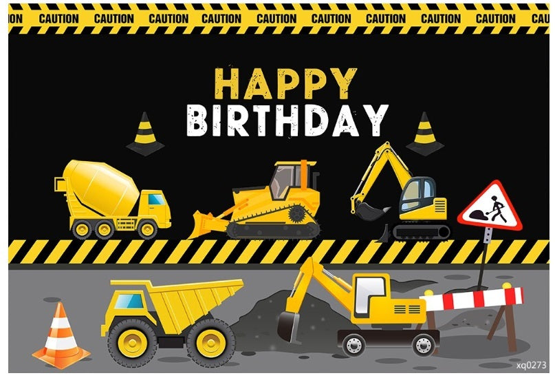 CONSTRUCTION DIGGER CRANE TRUCKS PERSONALISED BIRTHDAY PARTY BANNER BACKDROP