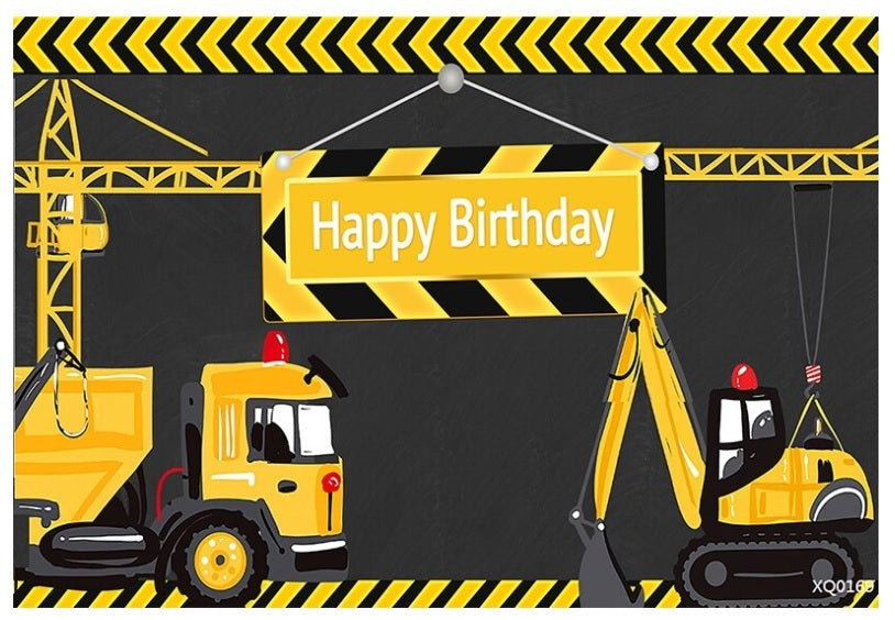 CONSTRUCTION TRUCKS CRANE DIGGER PERSONALISED BIRTHDAY PARTY BANNER BACKDROP