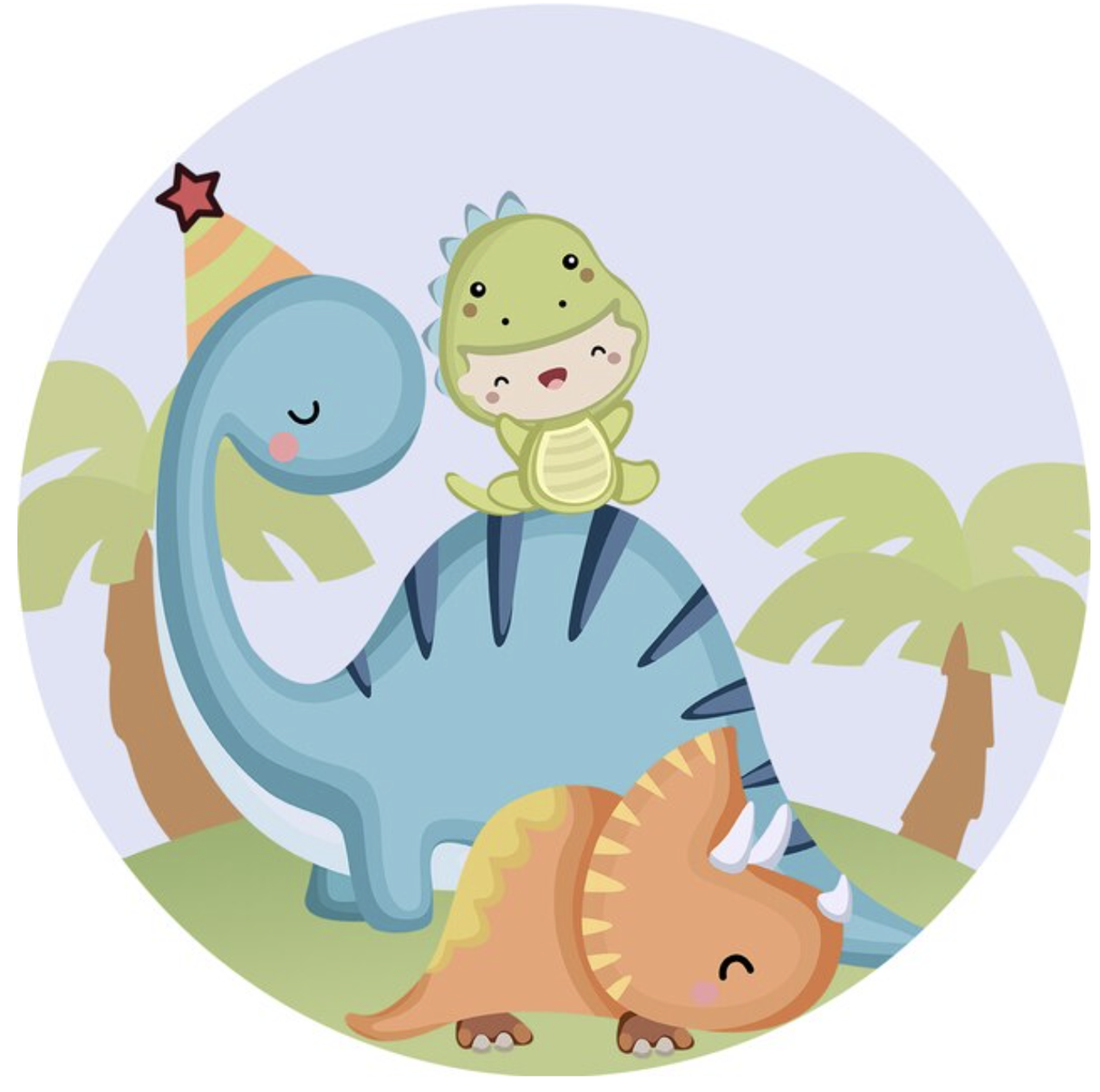 DINOSAUR BABY DINO ANIMALS TREES PARTY ROUND BIRTHDAY BANNER BACKDROP