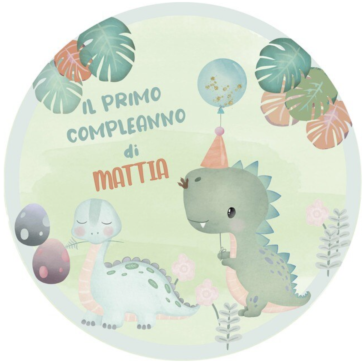 DINOSAURS CUTE BABY EGGS BALLOONS PARTY \ ROUND BIRTHDAY BANNER BACKDROP