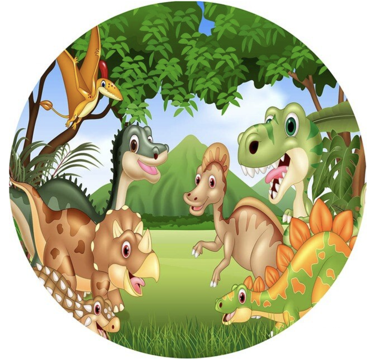 DINOSAURS BABY JUNGLE SAFARI STEGOSAURS T-REX PARTY ROUND BIRTHDAY BANNER BACKDROP